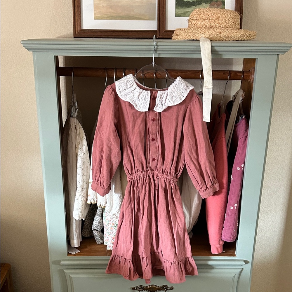 The Sunday Collective Charming Pink Kids Dress with Lace Collar